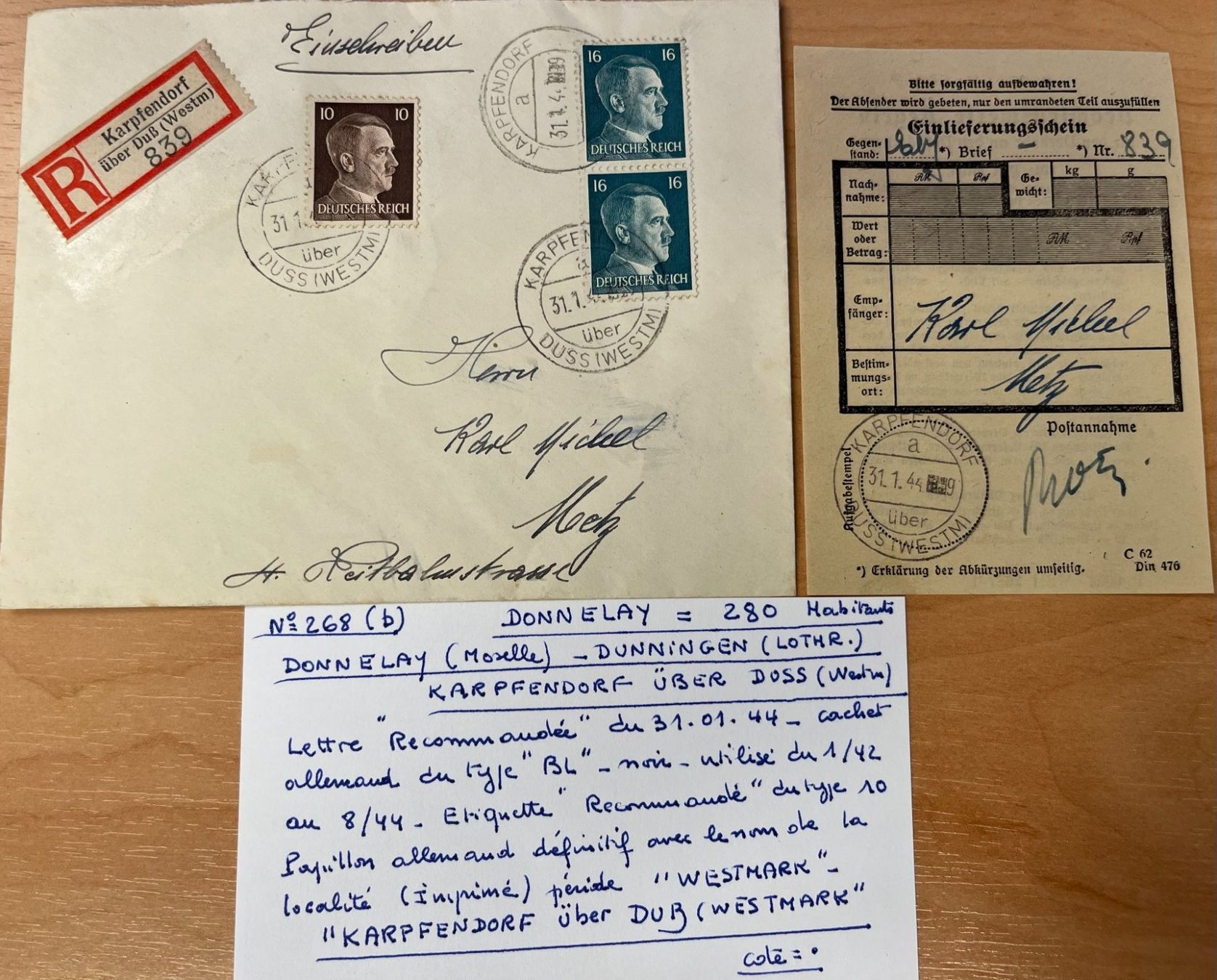 Couverts & Versandtaschen: Lettre recommandée 31.01.1944 en Moselle – Gebraucht aus Matran von Bridge-Mania