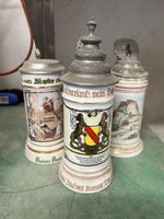 3 Bierkrüge Keramik Zinndeckel Set guter Zustand