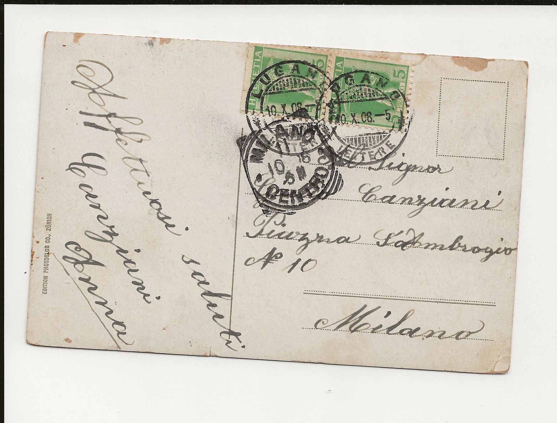Cartoline postali: AK 1908 Lugano mit San Salvatore Bahn – Usato da Greifensee venduto da 315WDO 1
