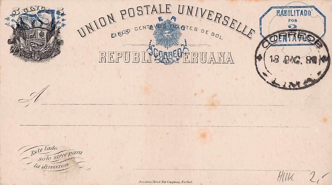 Tous les timbres: seltene Ganzsache PERU 1889 – D'occasion à Winterthur par SchatzchischtliWinti