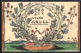 Handgemalt sign. Carl O. Arends: Prosit 