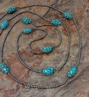 Hämatit Türkis lange Halskette Collier Turquoise Hématite