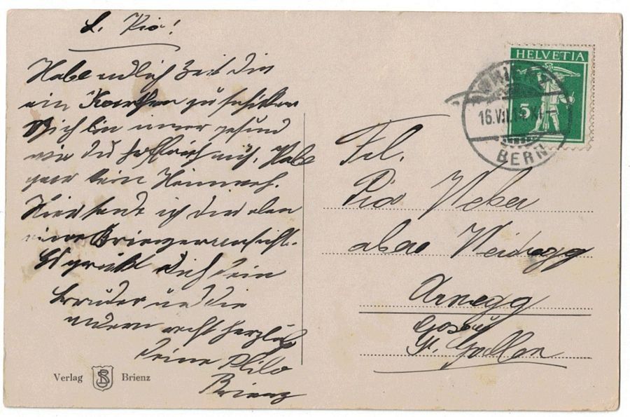 Cartoline postali: Brienz, Generalansicht vom See gel. 1914 – Usato da Frauenfeld venduto da POML 1