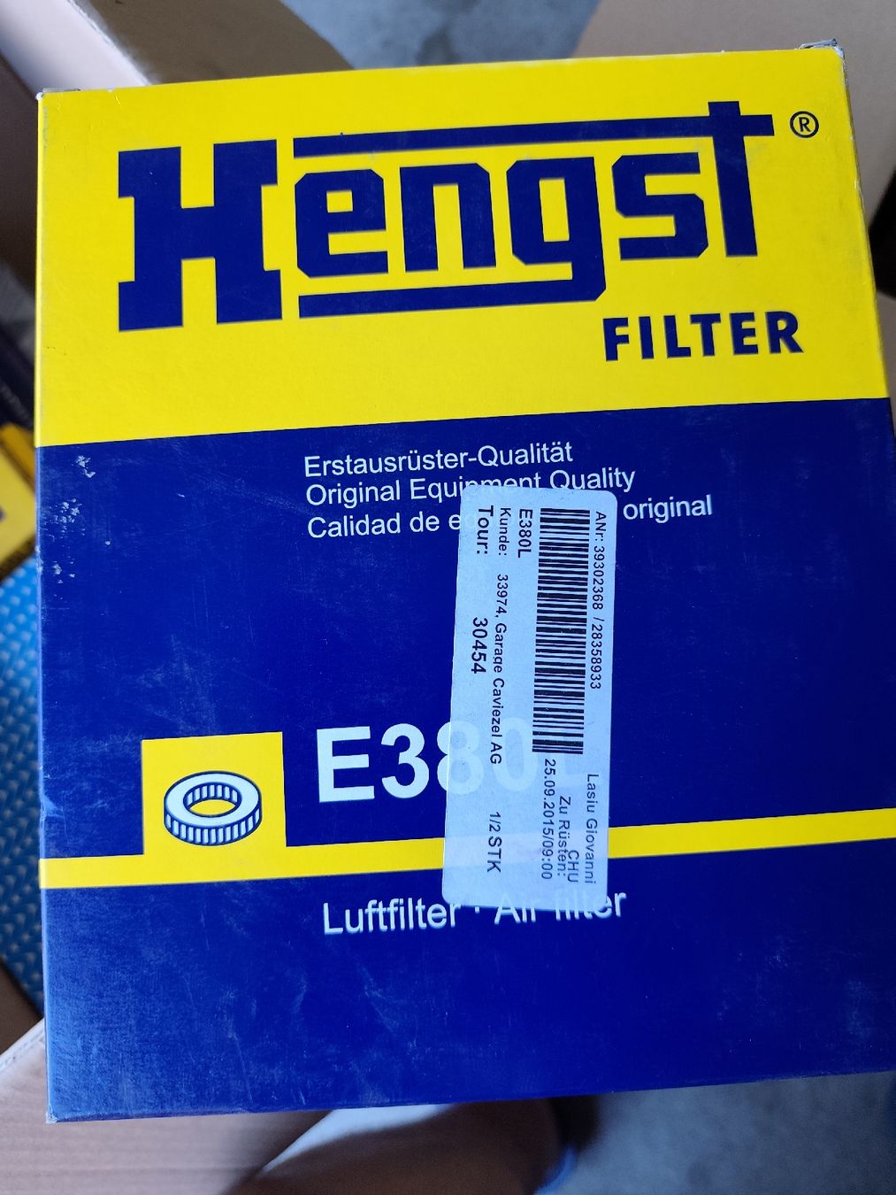 Volkswagen Toutes les pièces auto: Hengst Luftfilter E380L Audi A4/ A6, VW Passat neu  – Neuf (Voir description) à Rebstein par andi322 1