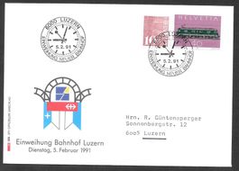 Eisenbahn Sonderbrief S. 1413 Luzern neuer Bahnhof 5.2.1991