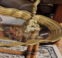 Guéridon table basse laiton et verre