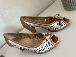 Gabor Pumps weiss/braun echtes Leder Grösse 4 1/2