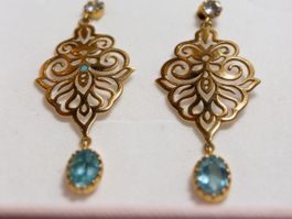 Boucles d'oreilles "Aura" – Filigrane Doré & Aigue-marine