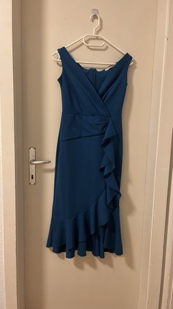 Festliches petrolfarbenes Kleid mit Volants, Gr. 38 Neuwerti