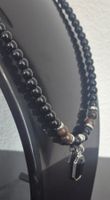 Collana pietre onice occhio di tigre ciondolo nero