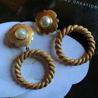 CHANEL CC Logo Big Hoop Pearl Clip  1993