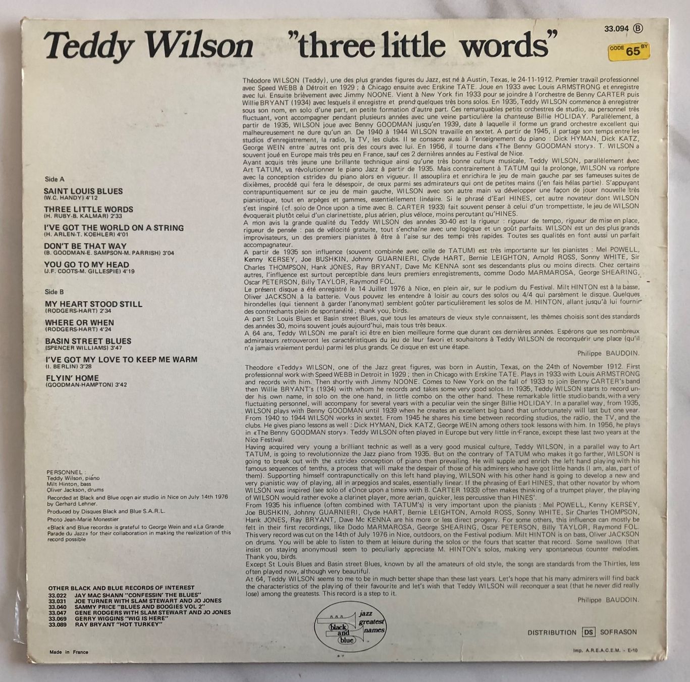 Dischi in vinile: TEDDY WILSON - THREE LITTLE WORDS – Usato da Poliez-Pittet venduto da Newtown-Records 1