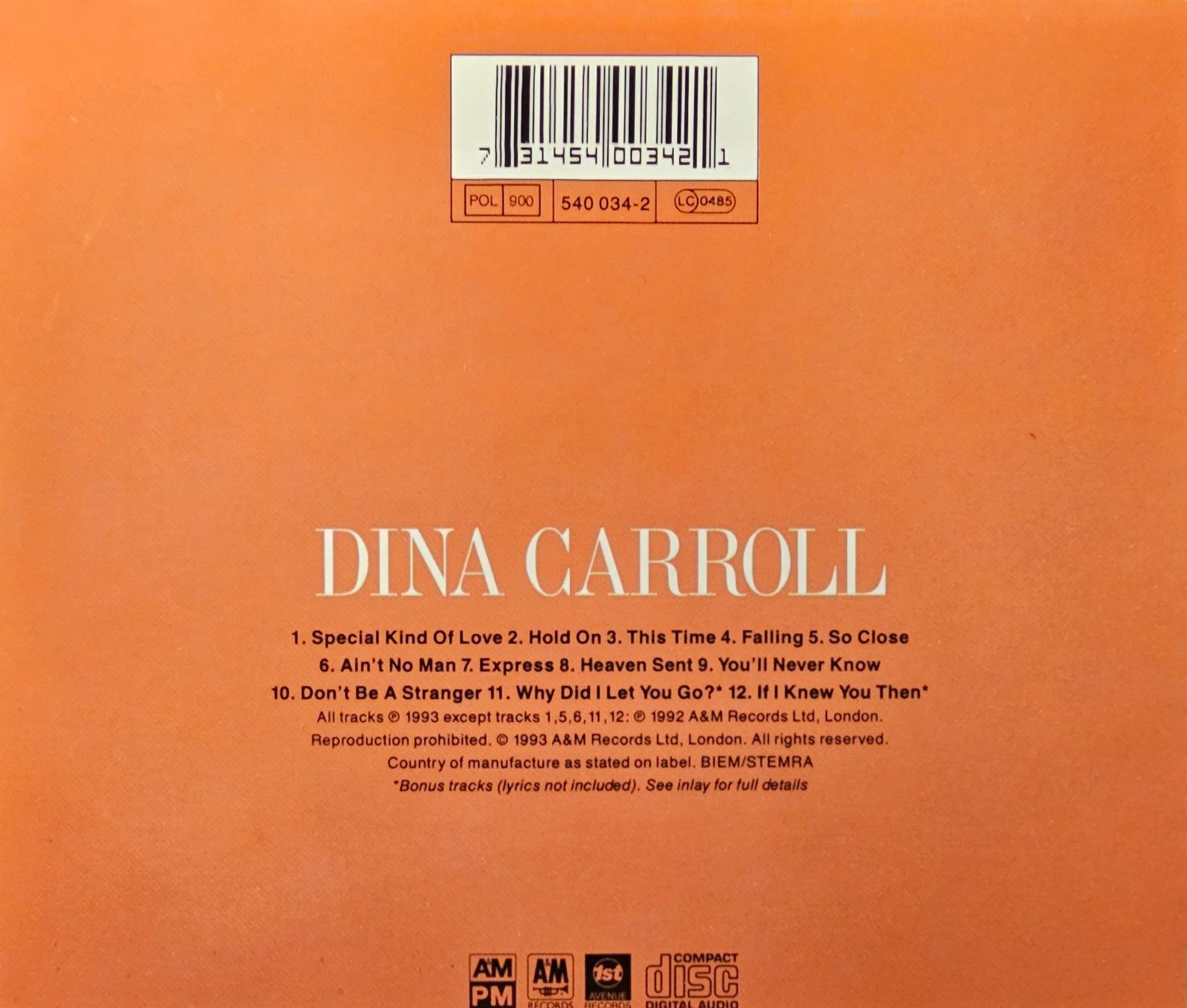 CD: Dina Carroll – So Close – Usato da Wahlen b. Laufen venduto da Cg10 1