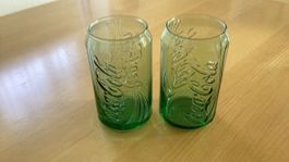 2 Coca-Cola Gläser Coke Dosenform grün guter Zustand Vintage