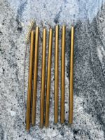 6er Set Trinkhalme Metall goldfarben inkl. Bürste 
