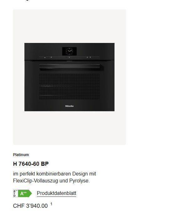 Miele Forni: Miele Kompakt-Backofen Platinum – Nuovo (secondo la descrizione) da Flühli LU venduto da Vonmarks 1