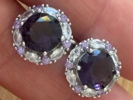 Luxus Elegante Zirkonia Ohrstecker Ohrschmuck Farbe Violett