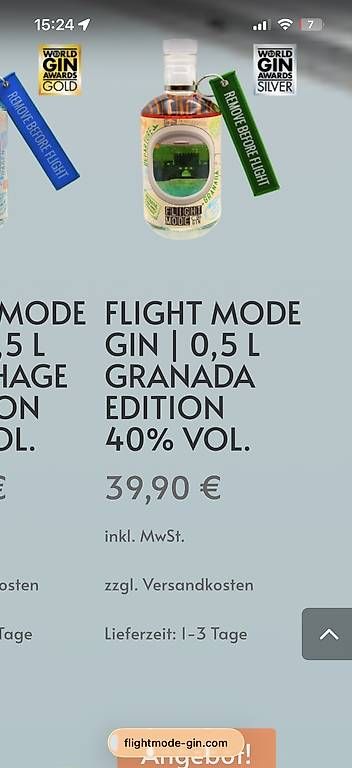 Spiritueux: VERSCHLOSSEN Flight Mode Gin Granada – D'occasion à Zürich par mar_22hb 2