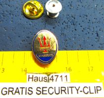 MASERATI AUTO LOGO PIN ENAMEL GOLDIG MIT SECURITY-CLIP