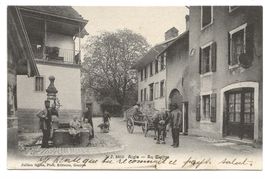 Aigle (VD) Au Cloître - la fontaine - Fuhrwerk - 1909