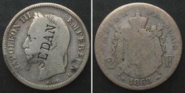 SATIRIQUE 2 Francs 1868 A NAPOLEON III, argent, gravée SEDAN