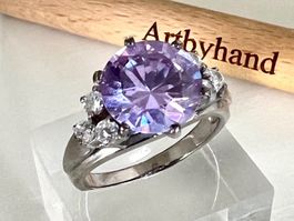 Vintage Silberring 925 · grosser violetter Zirkonia · Gr. 60