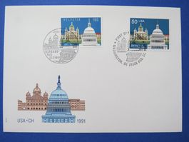 FDC "Gemeinschaftsausgabe Schweiz/USA" 1991  off.ET BERN