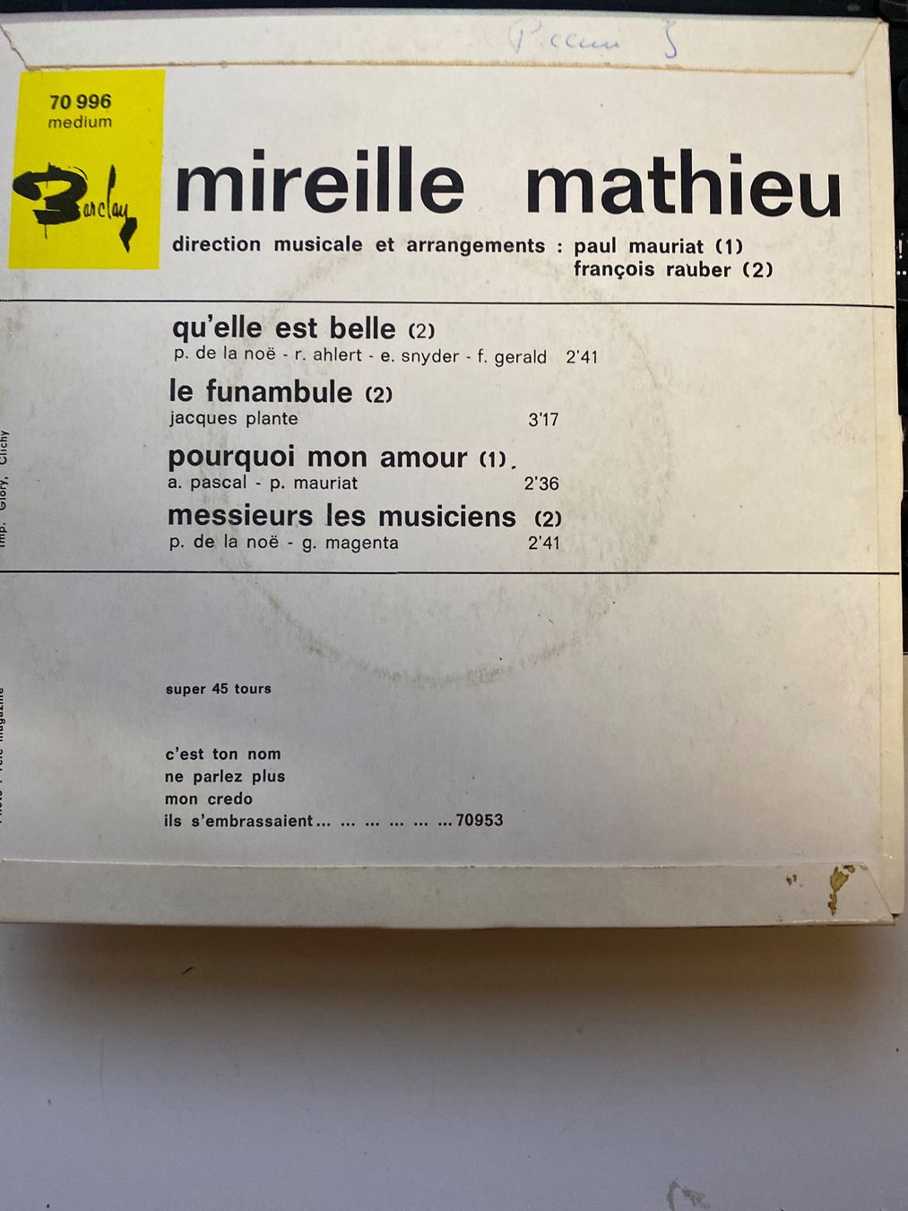 Dischi in vinile: Mireille Mathieu Super 45 tours disque vinyle – Usato da Le Brassus venduto da cinema13 1