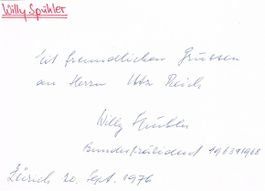 Willy Spühler 1902-90 Autogramm Karte 10x15cm Bundesrat