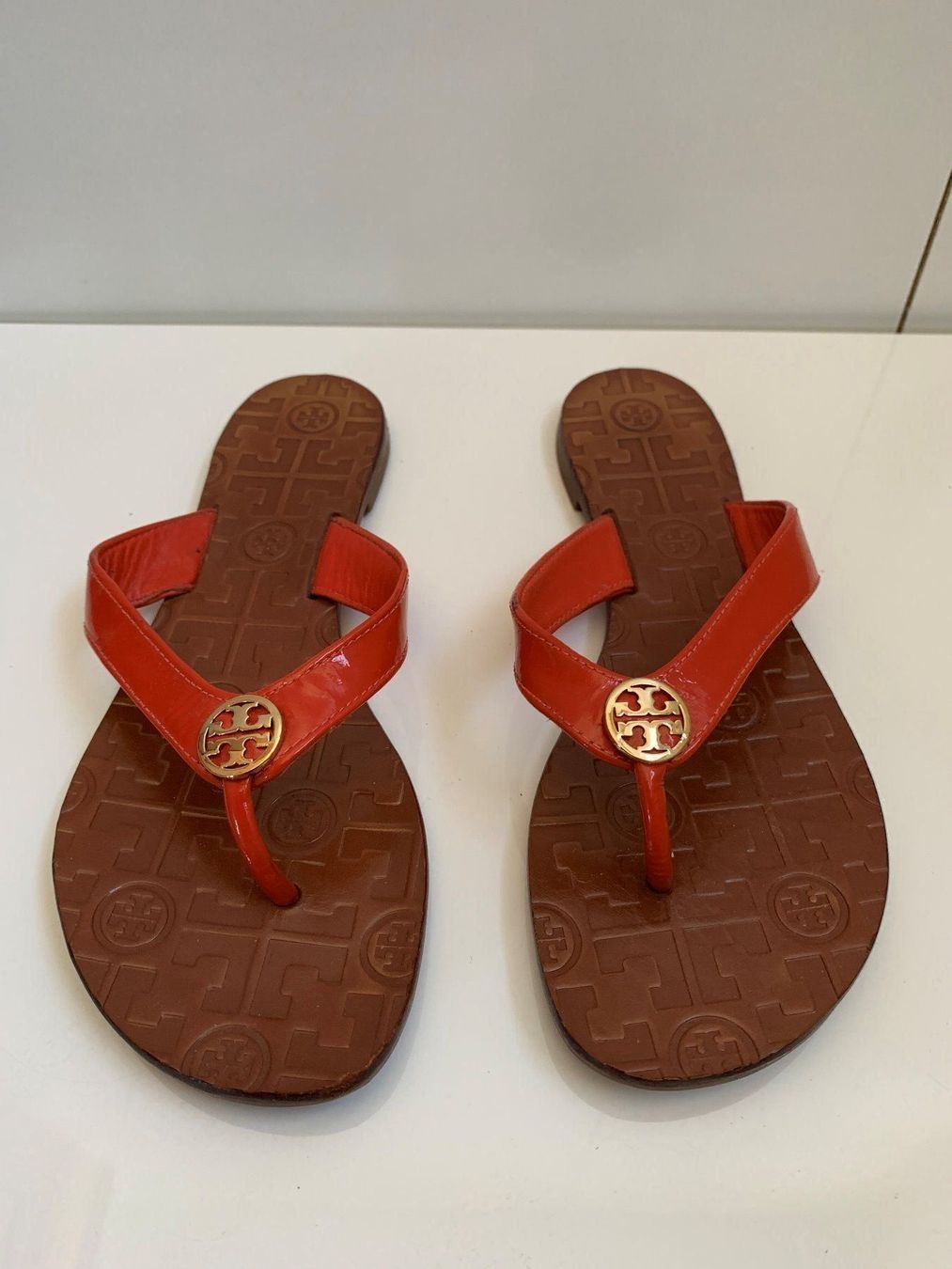 Tory Burch Damenschuhe: TORY BURCH: Orange Leder-Zehen-Sandale, 37 – Gebraucht aus Luzern von paulablue