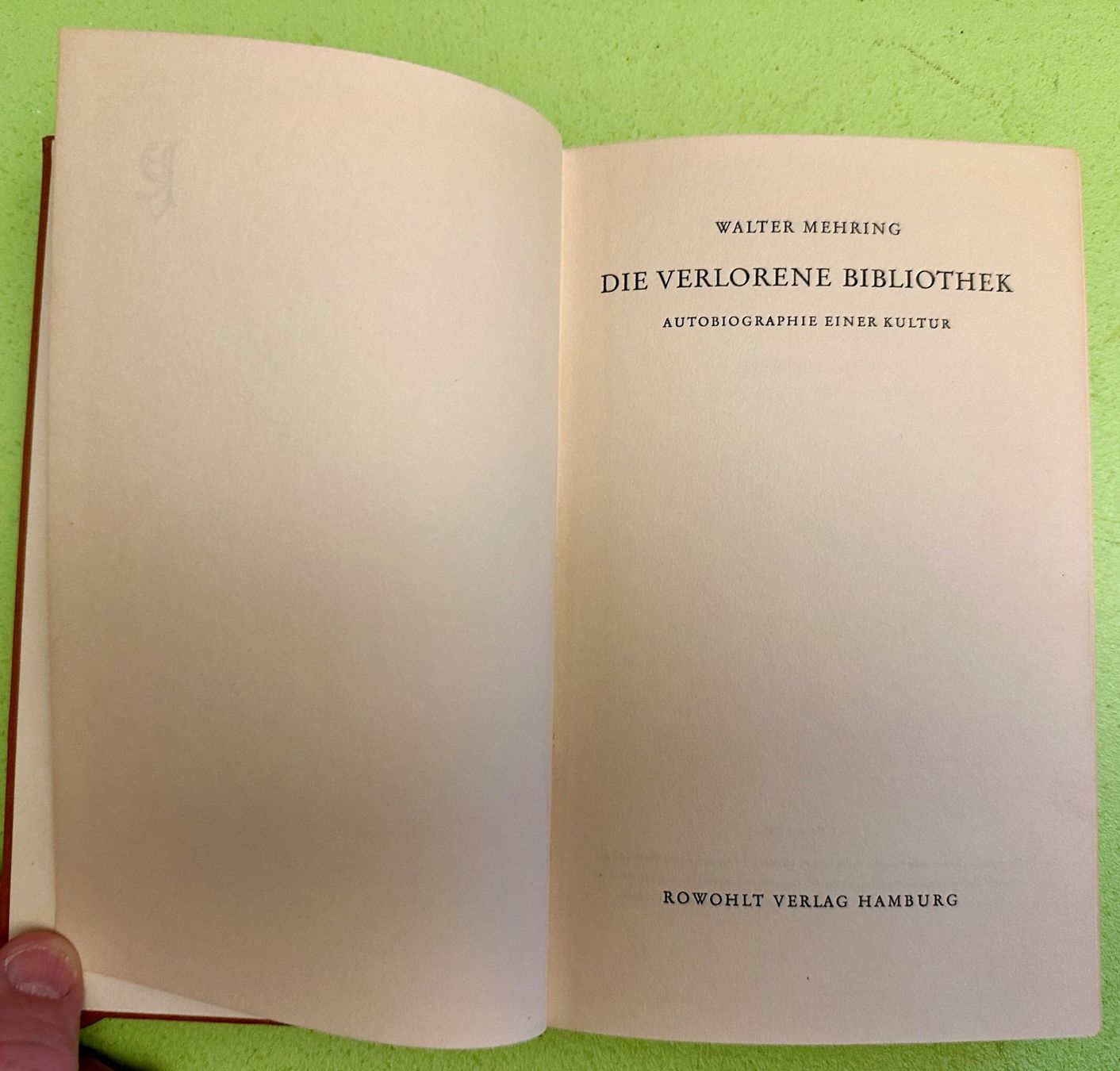 Bücher: Walter Mehring: Die verlorene Bibliothek. EA 1952 – Gebraucht aus Zürich von allp 1