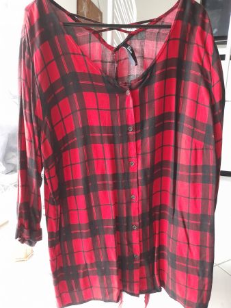 Rot/Schwarz karierte Bluse, 3/4 Ärmel, 44, maxi blue/Takko