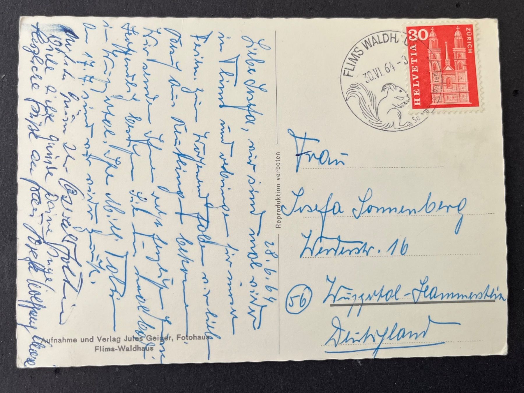 Cartoline postali: Flims-Dorf mit Crap San Gion, ca. 1960 – Usato da Ostermundigen venduto da DaxKarten-75 1