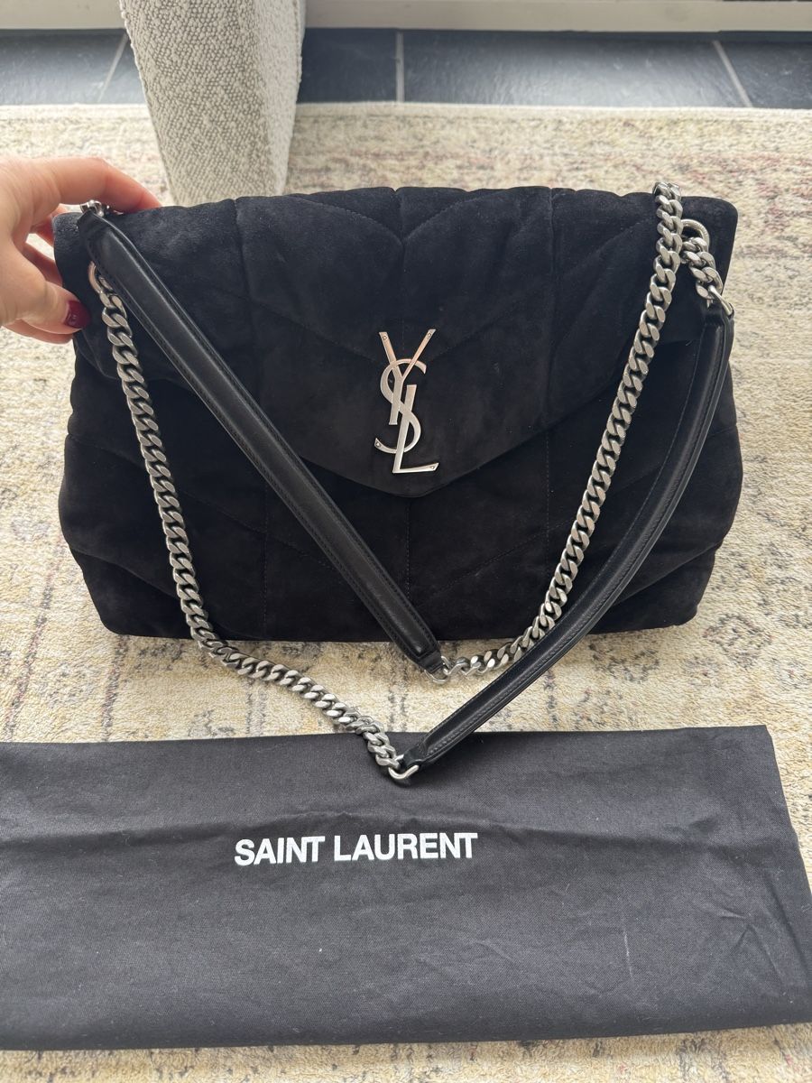 Saint Laurent Borse da donna: YSL PUFFER MEDIUM black suede, dark metal – Usato da Kilchberg ZH venduto da roz_qcj7