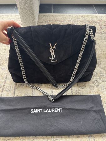 YSL PUFFER MEDIUM black suede, dark metal