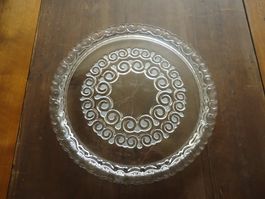 Plateau à gâteau en verre vintage décor spirales ✨