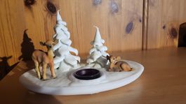 Winterliche Deko Rehe mit Tannenbaum, Kerzenständer