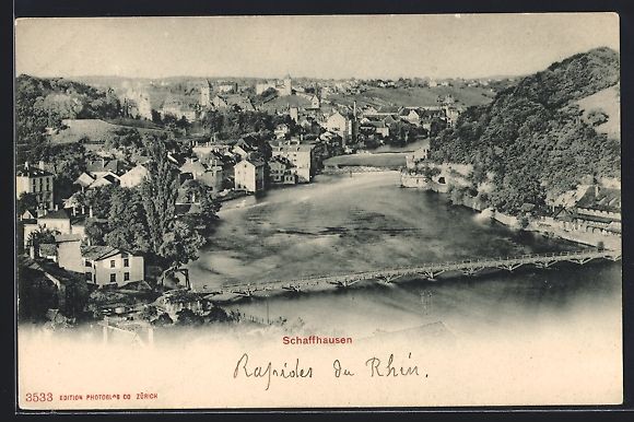 Cartoline postali: Schaffhausen, Totalansicht mit Brücken  – Usato da Berlin venduto da bartko-reher