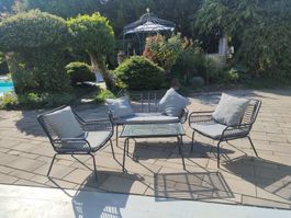 Gartenlounge Set schwarz Metall mit Kissen gebraucht