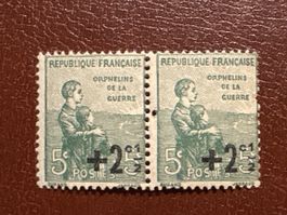 Timbres Republique Francaise Orphelins Guerre 5c+25c 2 pièce