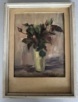 Ölgemälde Stillleben Rosen in Glasvase – W. Kägi 1959