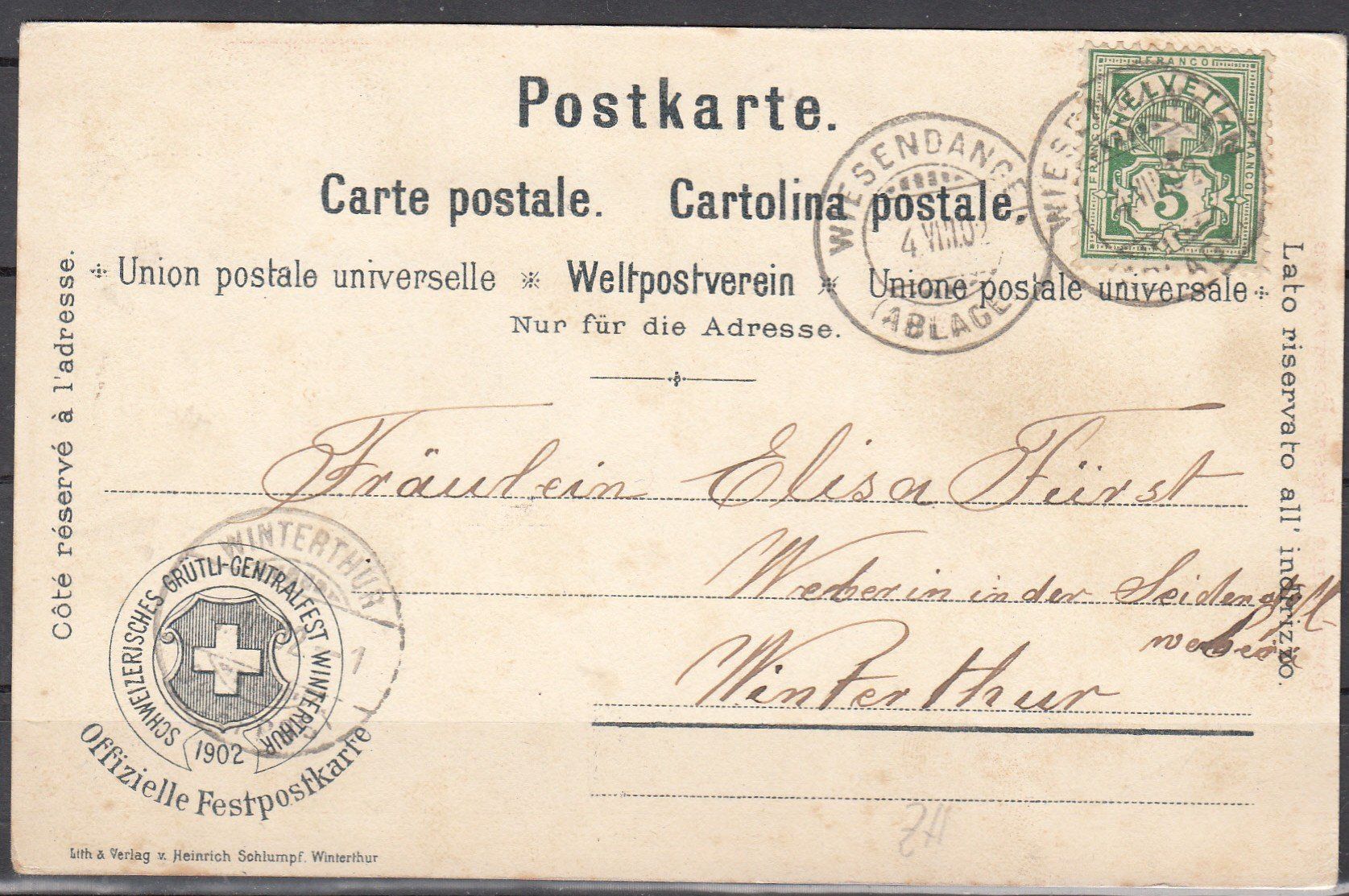 Cartes postales: Ak Schweiz.Grütli Centralfest 1902 – D'occasion à Herrliberg par Lfrifda 1