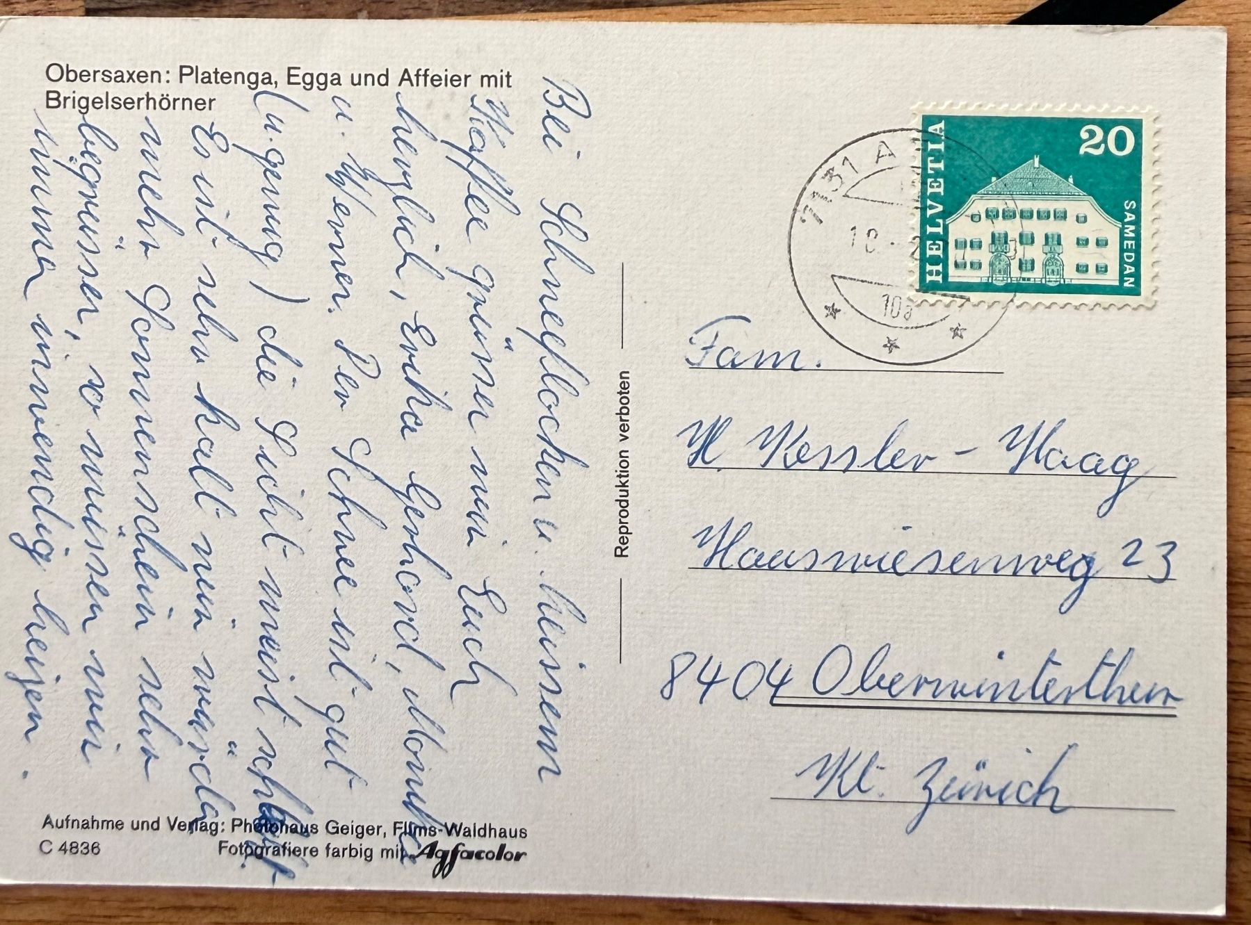 Cartoline postali: Obersaxen - Platenga, Egga und Affeier 1970 – Usato da Lutry venduto da Ediego 1