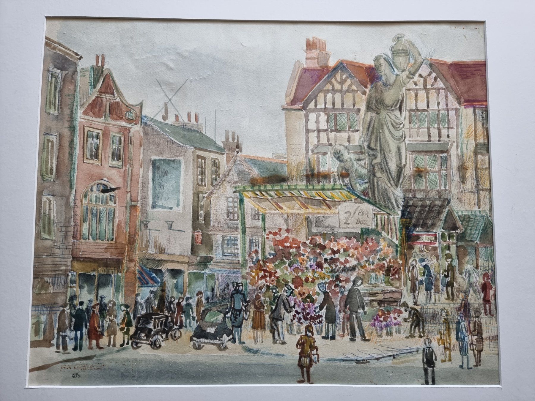 Dipinti: AQUARELL Markt Szene  in der Stadt , Monogrammiert – Usato da Gersau venduto da kunst-online 3