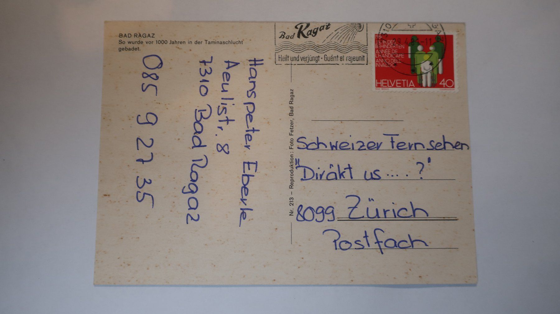 Ansichtskarten: Bad Ragaz Taminaschlucht 1981 – Gebraucht aus Cormoret von Pascalll2001 2