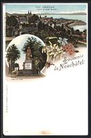 Litho Neuchatel, Vue Generale, Statue Da
