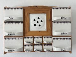 Gewürzregal Holz Keramik mit 12 Behältern Landhausstil