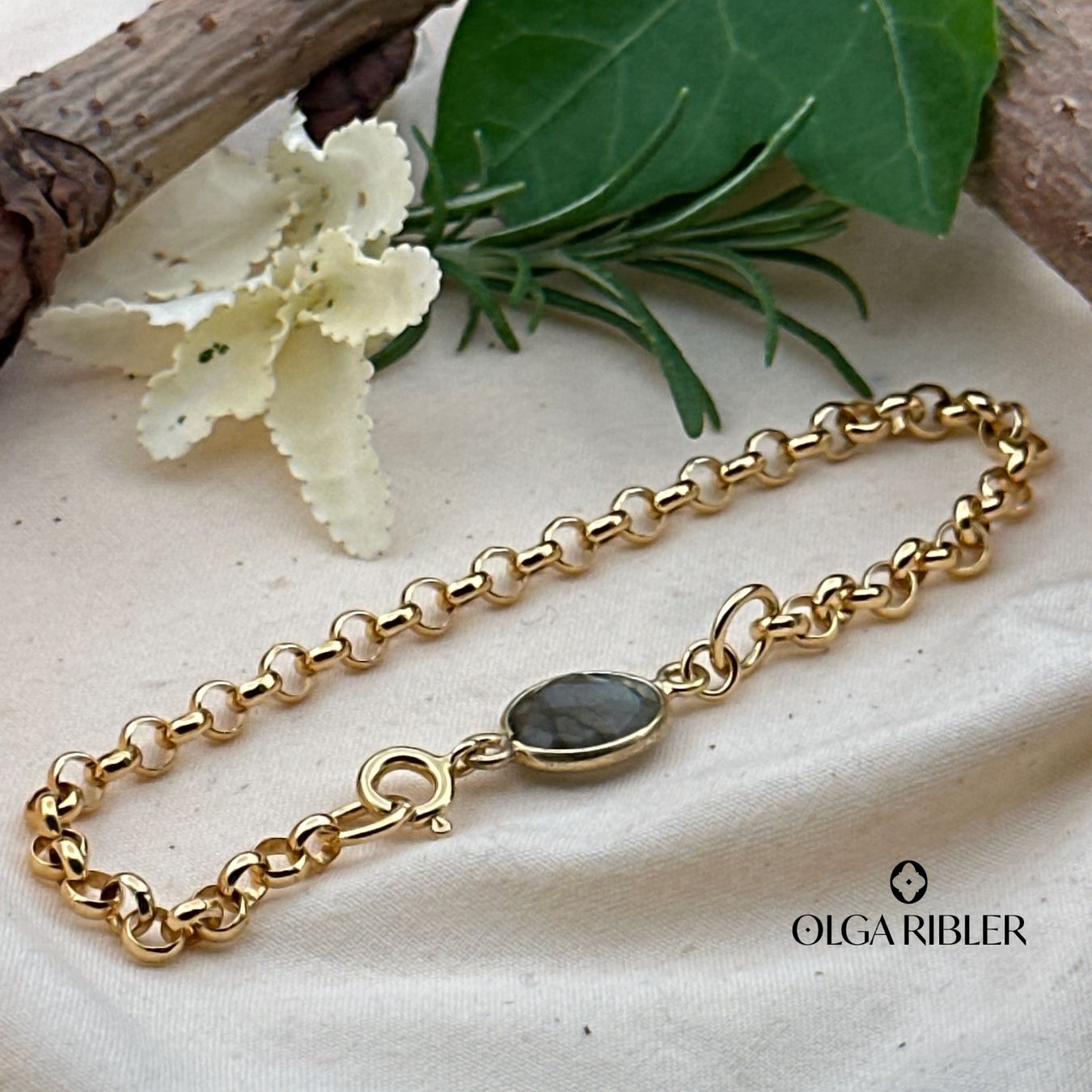 Olga Ribler Bracciali & Braccialetti: Silberarmband mit Labradorit, vergoldet – Nuovo (secondo la descrizione) da Luzern venduto da MonikaS03 3