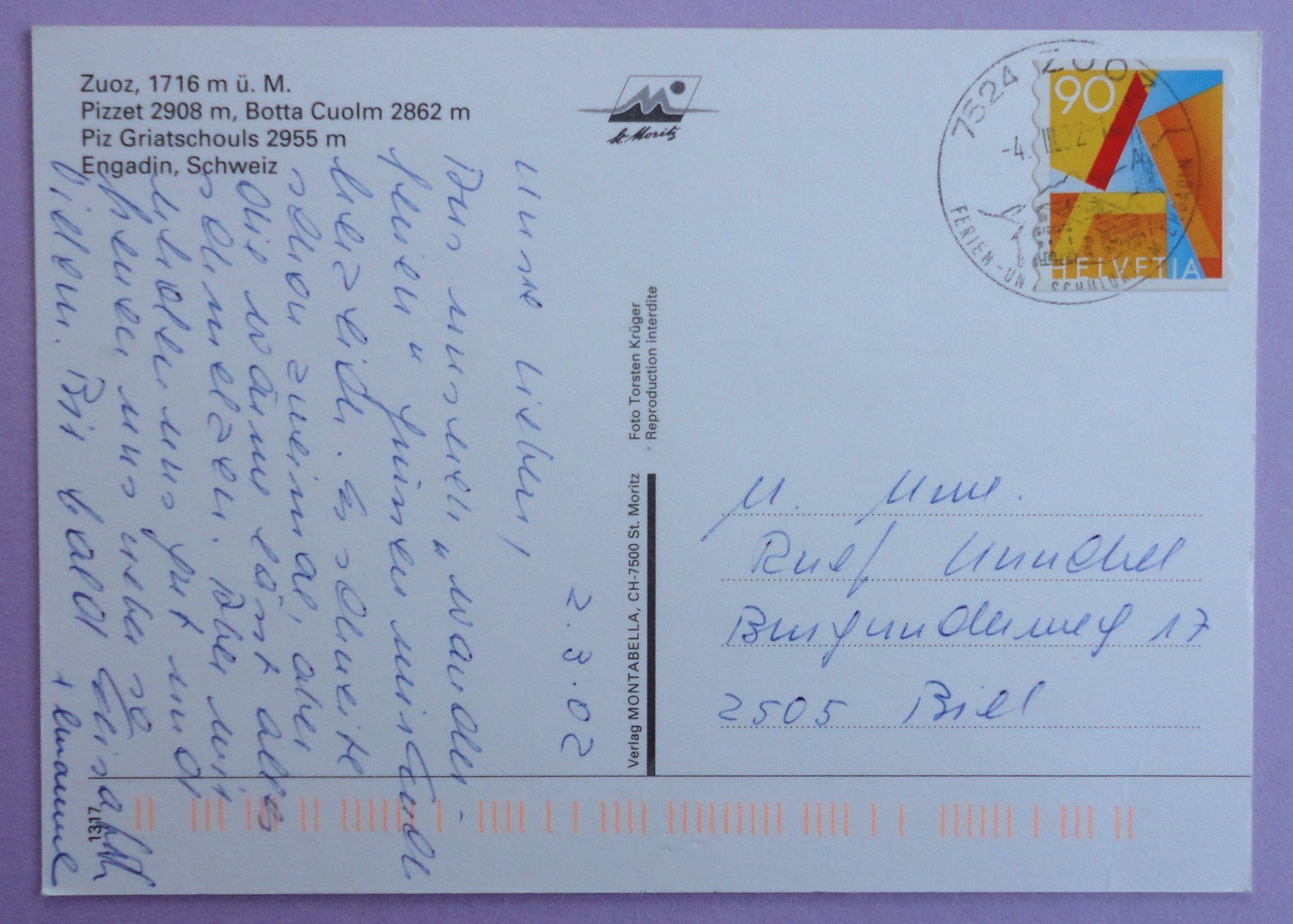 Cartoline postali: Zuoz, 1716 m ü.M. – Usato da Fétigny venduto da Billy2miny 1