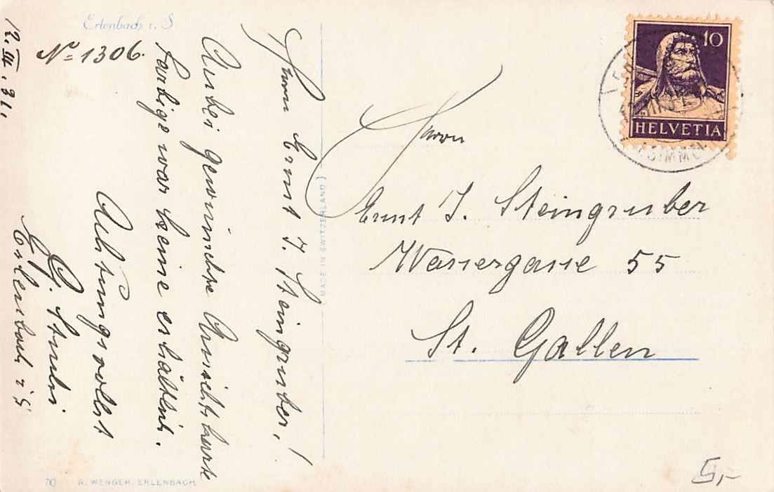 Cartoline postali: GRUSS aus ERLENBACH i.S. 1931 – Usato da Winterthur venduto da SchatzchischtliWinti 1
